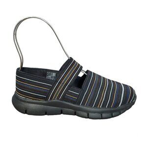 💥319 Bernie Mev Black Stripe Strappy Slip On Shoe
